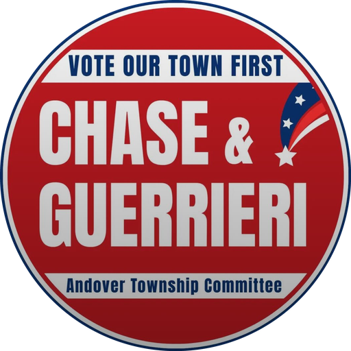 Our Town First badge: Vote Our Town First, Chase & Guerrieri, Andover Township Committee